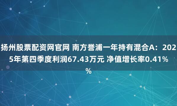 扬州股票配资网官网 南方誉浦一年持有混合A：2025年第四季度利润67.43万元 净值增长率0.41%