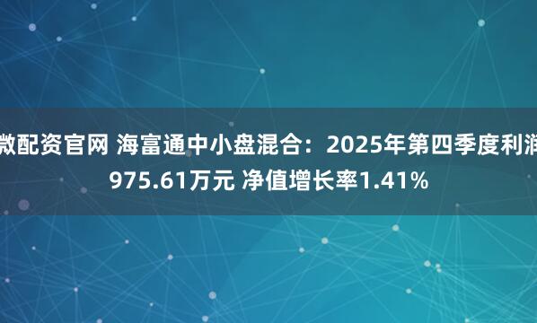 微配资官网 海富通中小盘混合：2025年第四季度利润975.61万元 净值增长率1.41%