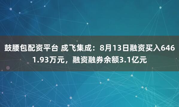 鼓腰包配资平台 成飞集成：8月13日融资买入6461.93万元，融资融券余额3.1亿元